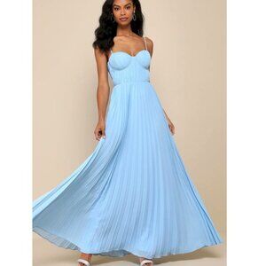 Admirable Elegance Light Blue Pleated Bustier Maxi Dress Size Large NWOT